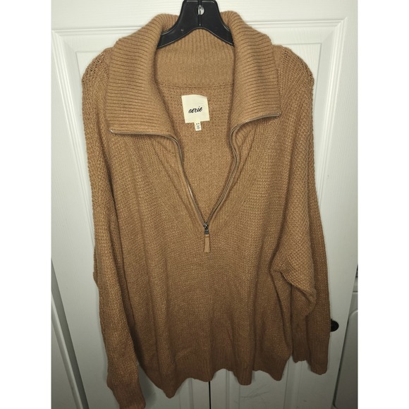 Aerie Cozy Up Waffle Quarter Zip Sweater Oversized Mock neck Top Woman's Size M - Picture 4 of 13